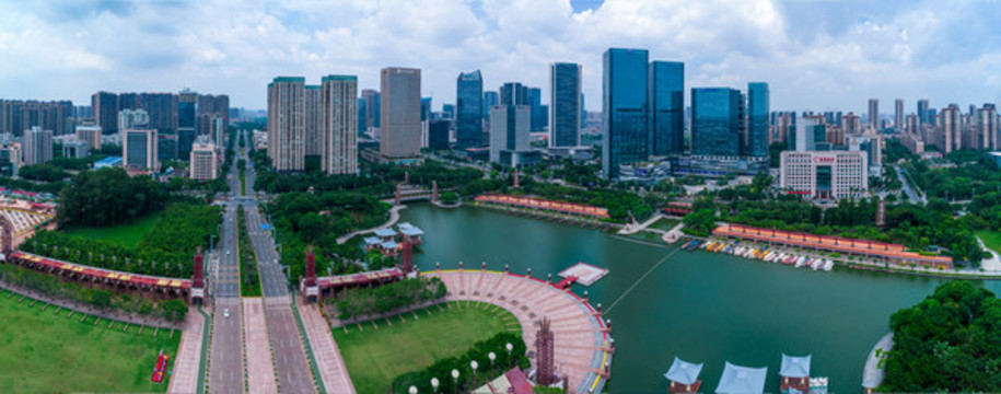 佛山千燈湖區(qū)域城市建筑群全景