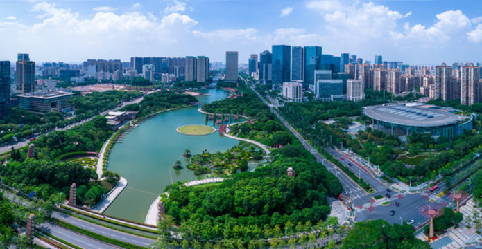 佛山千燈湖區(qū)域建筑群全景航拍