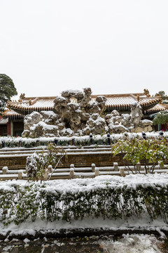 北京故宮御花園雪景