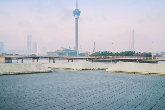 中國(guó)澳門的城市天際線和市民廣場(chǎng)