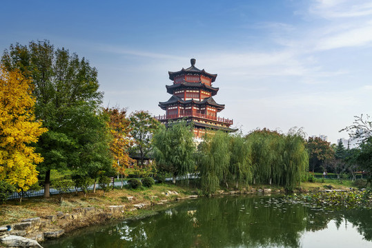 濟(jì)寧南池公園寺廟寶塔