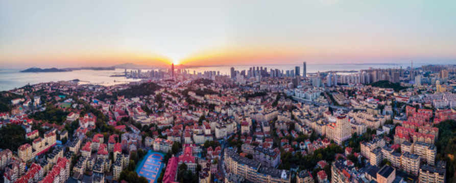 航拍青島城市景觀全景