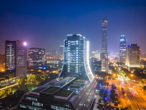 航拍蘇州金融區(qū)夜景