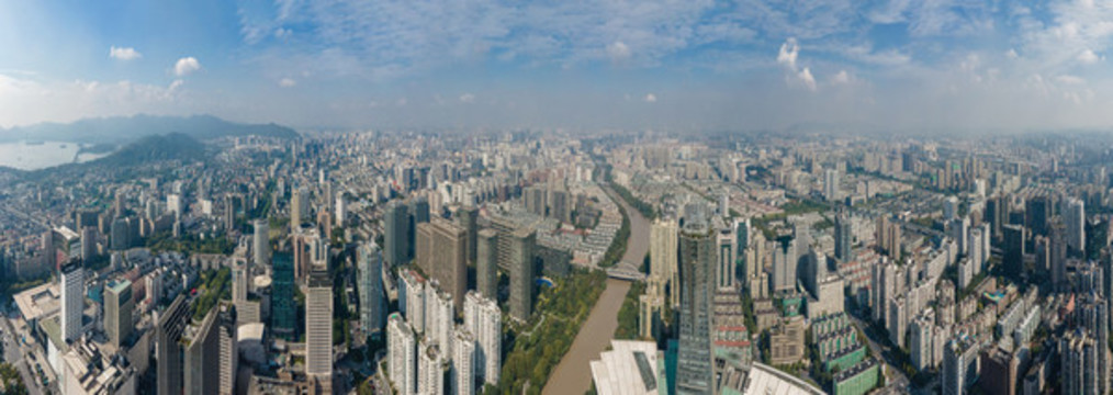 航拍杭州老城市容市貌全景