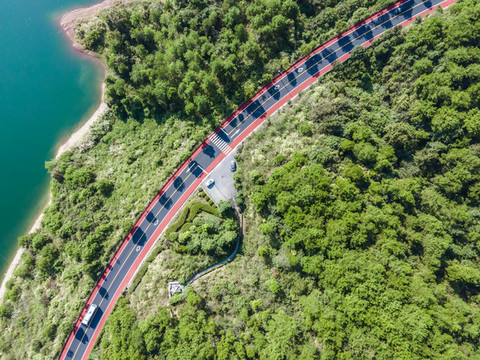航拍樹林公路