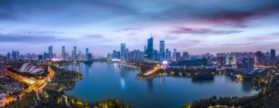 航拍合肥城市夜景大畫幅