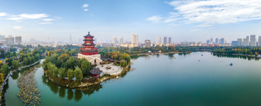 航拍山東濟寧城市風(fēng)光全景