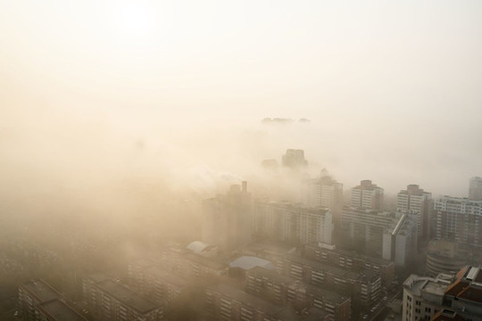 霧霾中的天津城市美景航拍