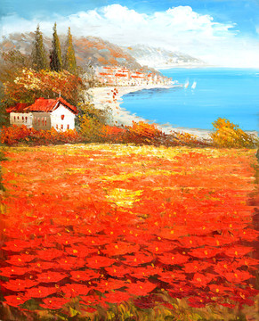 花海風(fēng)景油畫無框畫裝飾畫