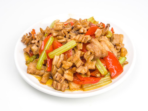 魷魚炒肉菜品白底圖
