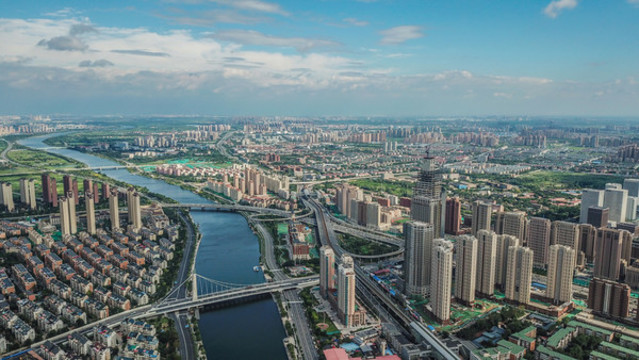 航拍天津海河兩岸建筑風(fēng)光