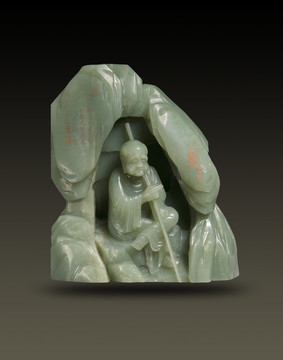 青白玉羅漢山子擺件