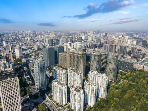 航拍杭州城市建筑景觀