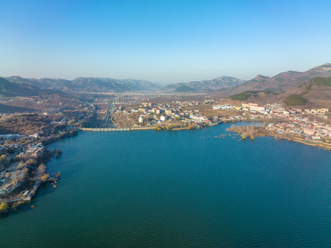 航拍濟(jì)南錦繡川水庫