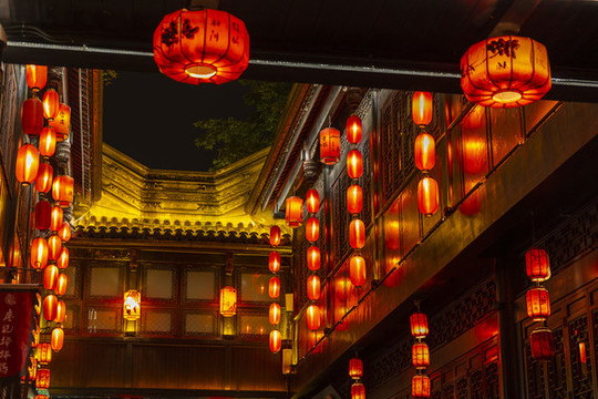 成都錦里古鎮(zhèn)新年夜景紅燈籠
