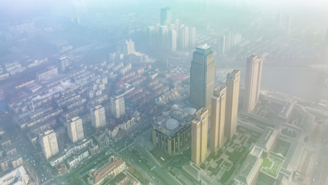 天津航拍美景樓宇霧霾