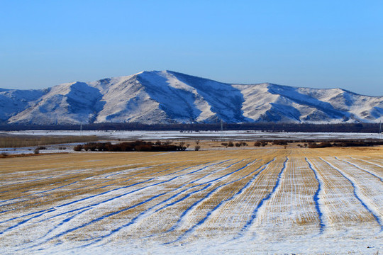 農(nóng)田雪山雪景