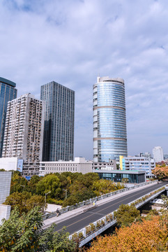 秋天中國南京CBD城市建筑風(fēng)景