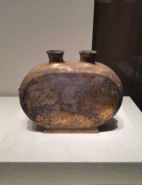 雙口鎏金刻銘銅扁壺