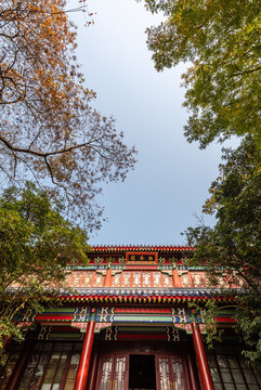 秋天中國南京靈谷寺的松風閣