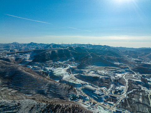 航拍濟南章丘胡山雪景
