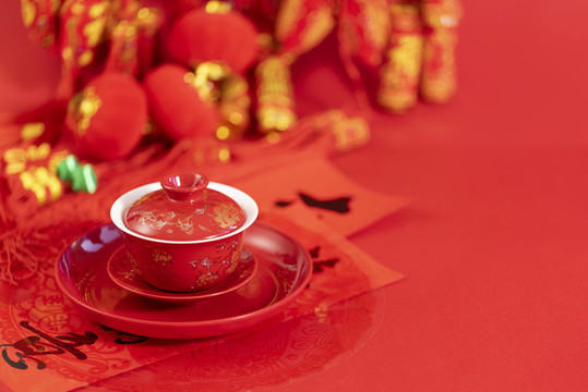 红色茶碗创意新春红火背景