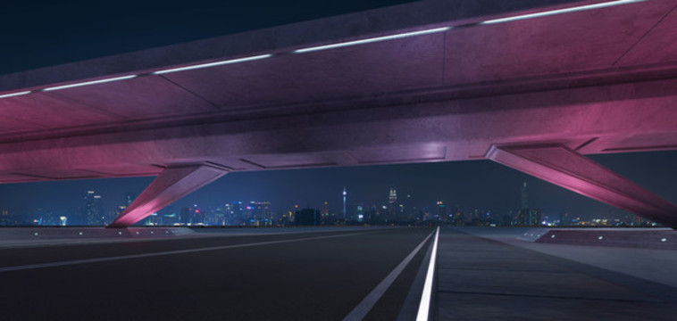 紫色公路城市夜景照