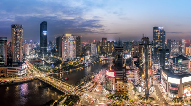 航拍寧波城市夜景
