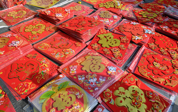 虎年春節(jié)紅燈春聯(lián)卡通