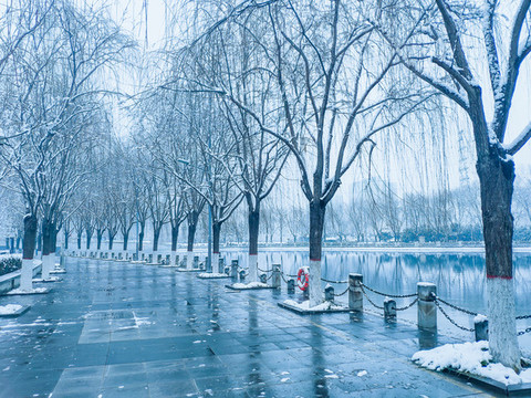 雪后的湖邊