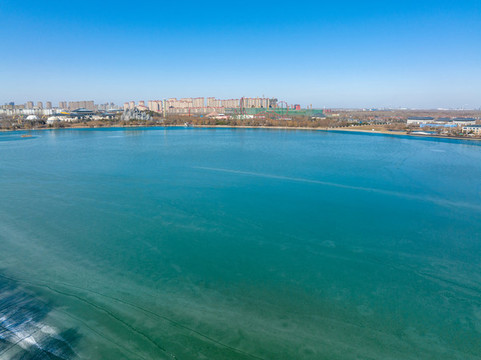 航拍東營廣饒孫武湖
