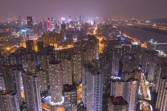 航拍湖南長沙城市夜景風光