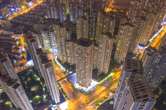 航拍湖南長沙城市夜景風光