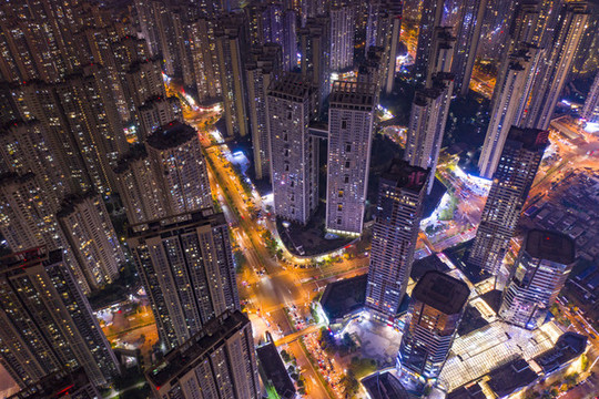 航拍湖南長沙城市夜景風(fēng)光