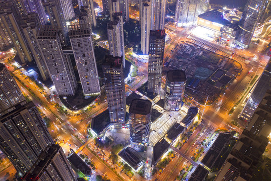 航拍湖南長(zhǎng)沙城市夜景風(fēng)光