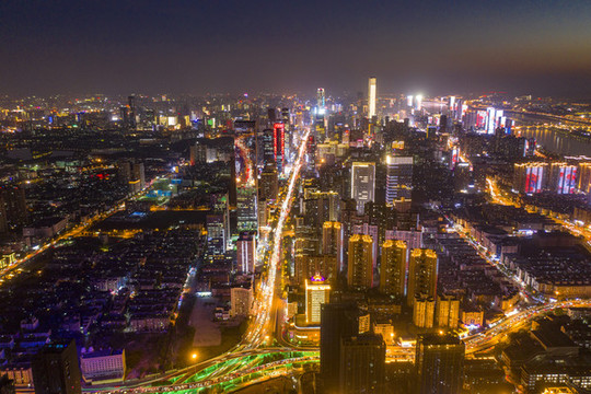 航拍湖南長(zhǎng)沙城市夜景風(fēng)光