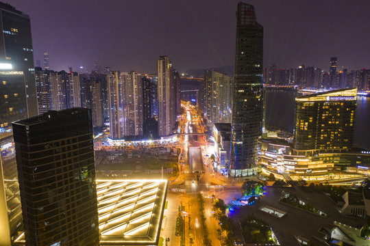 航拍湖南長沙城市夜景風(fēng)光