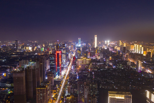 航拍湖南長沙城市夜景風(fēng)光