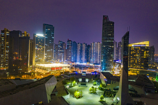 航拍長沙北辰三角洲夜景
