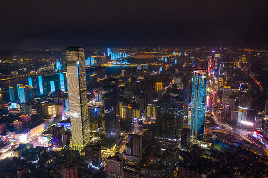航拍湖南長沙城市夜景風光
