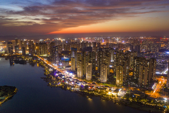 航拍湖南長沙梅溪湖夜景