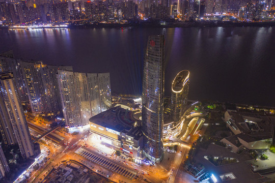 航拍長沙北辰三角洲夜景