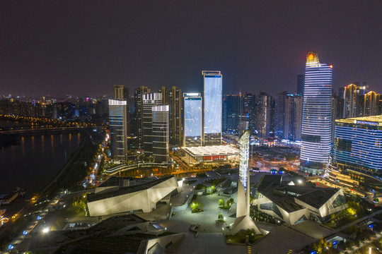 航拍長(zhǎng)沙北辰三角洲夜景