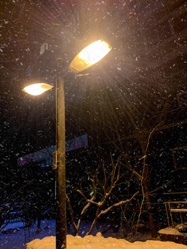 雪中路燈