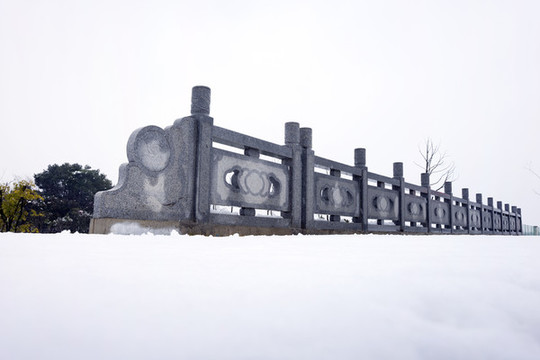 橋上的欄桿與積雪