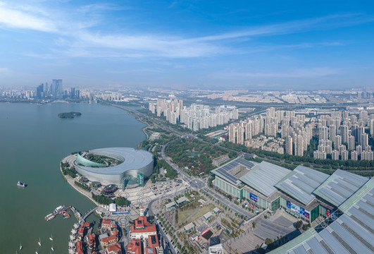 航拍蘇州城市建筑景觀天際線