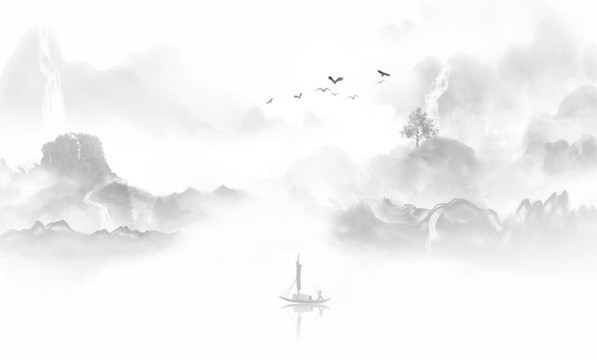新中式山水畫水墨意境插畫
