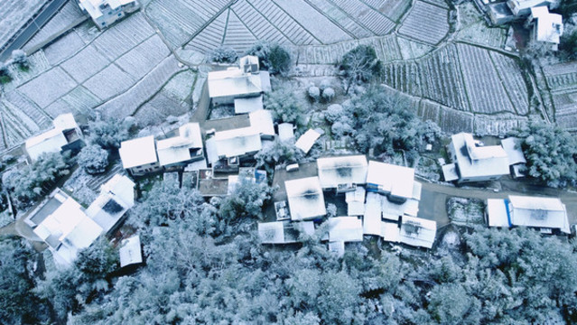 冬季小鎮(zhèn)雪景航拍