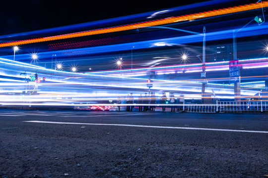 城市夜景燈光車流街景立交橋