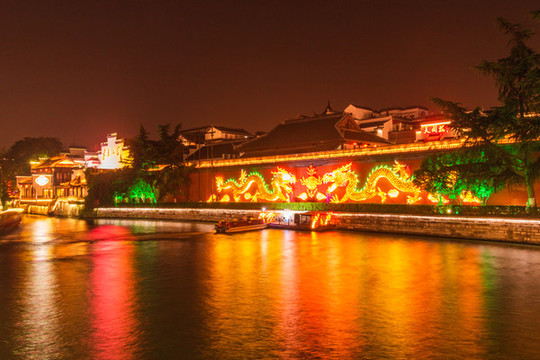 南京夫子庙景点秦淮河夜景